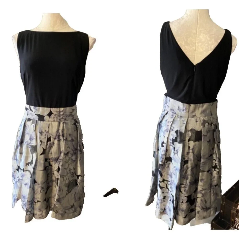 Ralph Lauren Dress Gray Black 12 Stretch V Back A Line Wedding Cruise Party